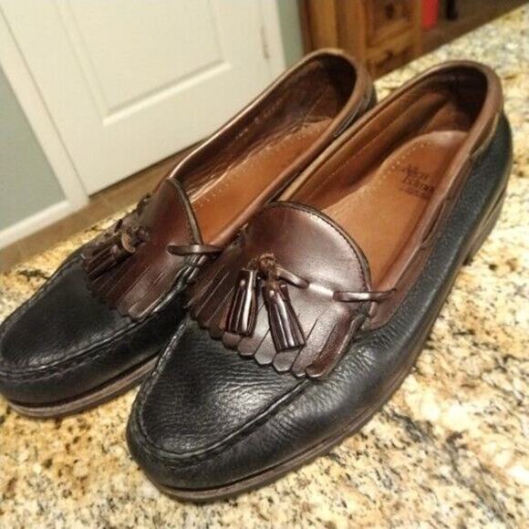 Allen Edmonds Mens 10.5 NASHUA Black/Brown Leather Tassel Kiltie Loafers 42250 - Picture 1 of 12